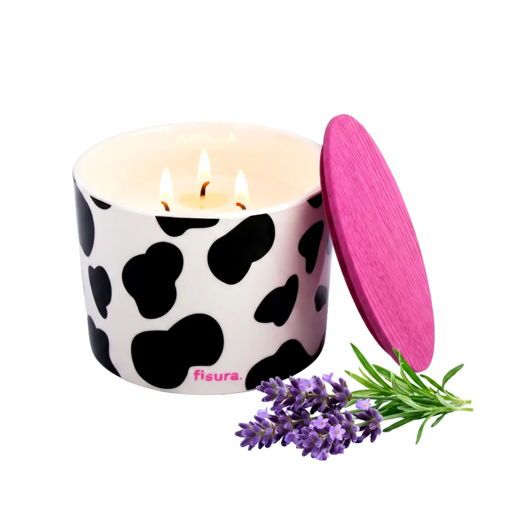 Candela in ceramica con coperchio "Mucca" . Fisura