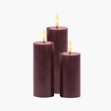 Candele Sirius Sille Ricaricabili Ø5 x 10/12,5/15cm, Bordeaux, 3 pcs. set