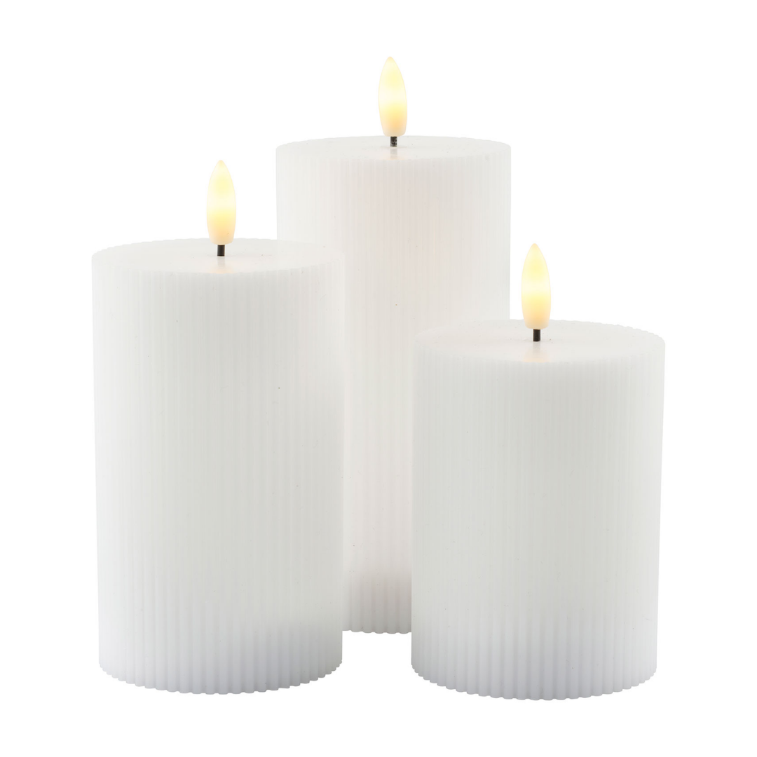 Candele Smilla Ricaricabili Ø7,5 x 10/12,5/15cm Bianco 3 pcs. - Sirius