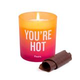 Candela in vetro "Yuo're hot" . Fisura