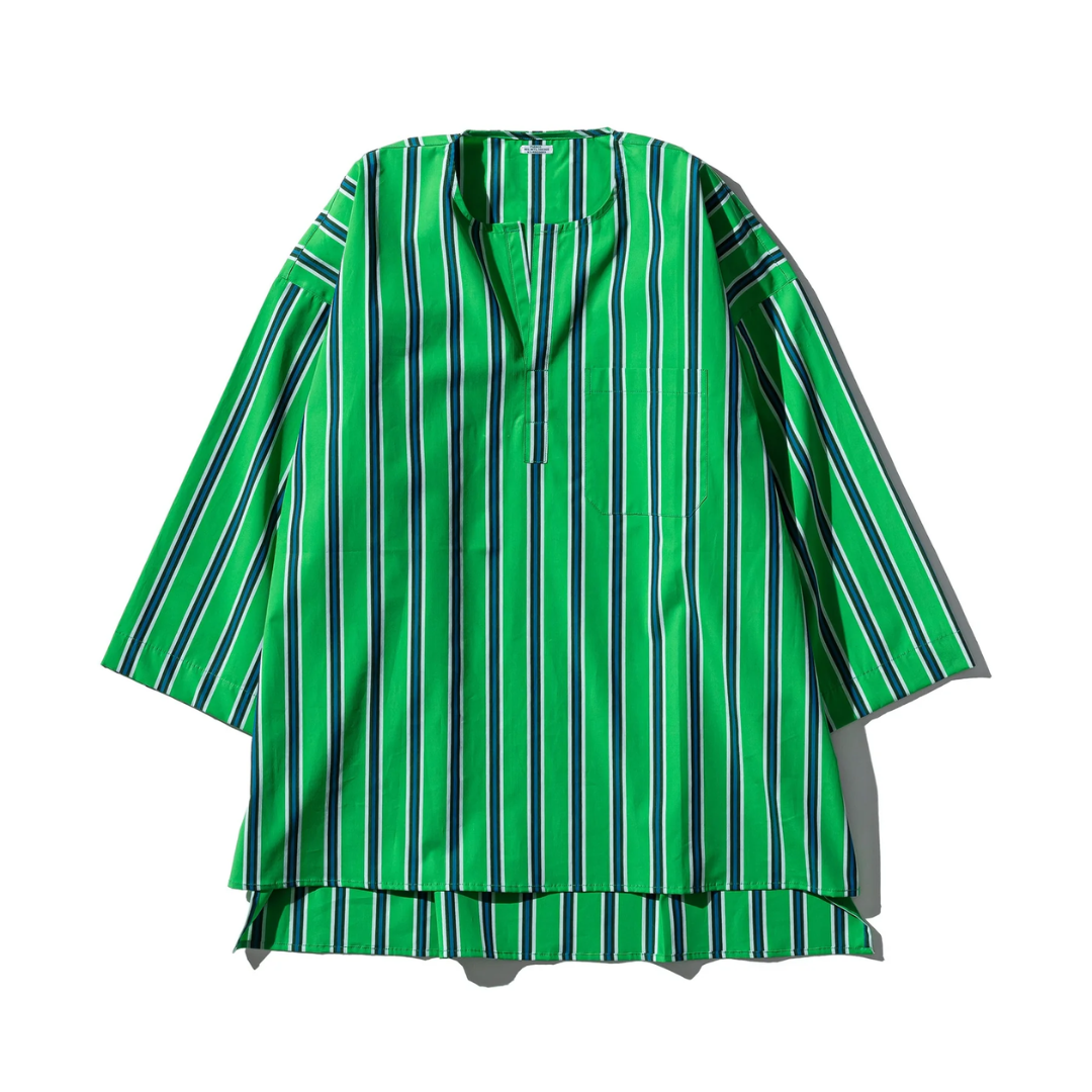 Camicia in cotone a righe Verde - Puebco
