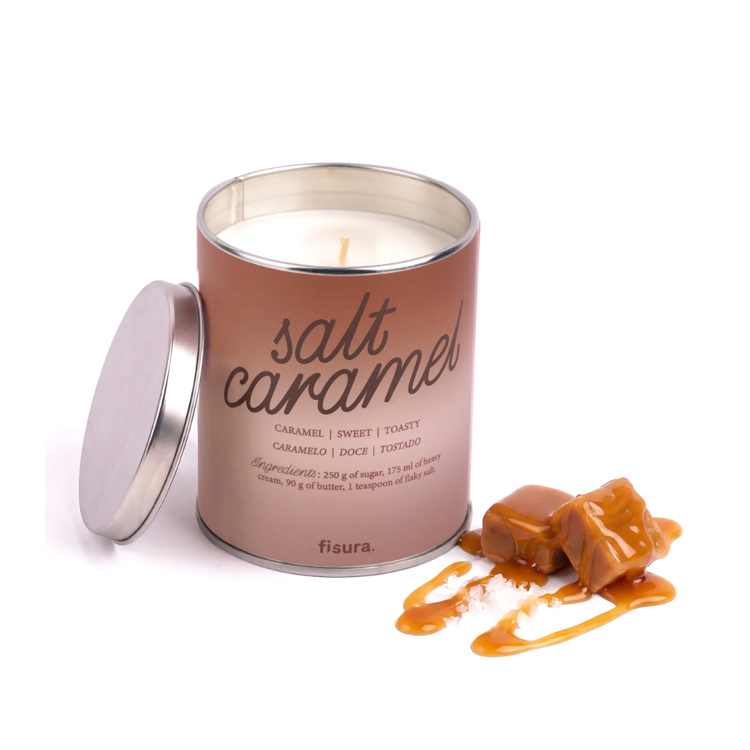 Candela in latta di metallo "Salt Caramel" . Fisura