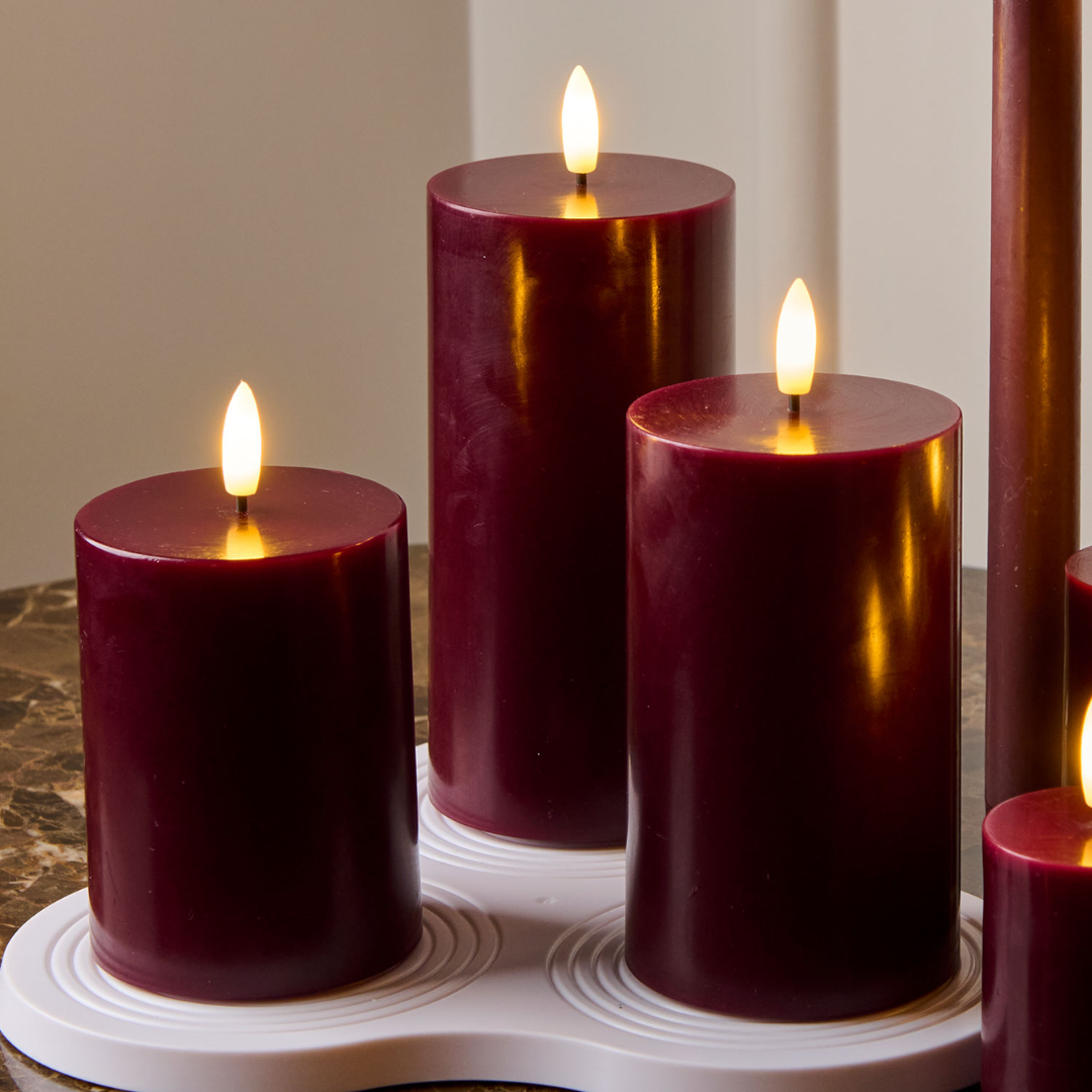 Candele Sille Ricaricabili Ø7,5 x 10/12,5/15cm Bordeaux 3 pcs. - Sirius