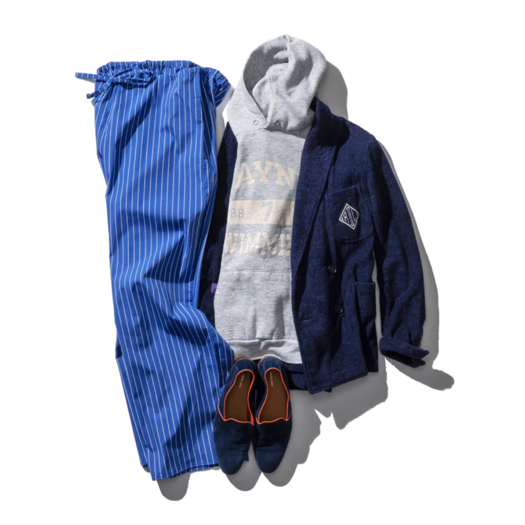 Pantalone in cotone a righe Blu - Puebco