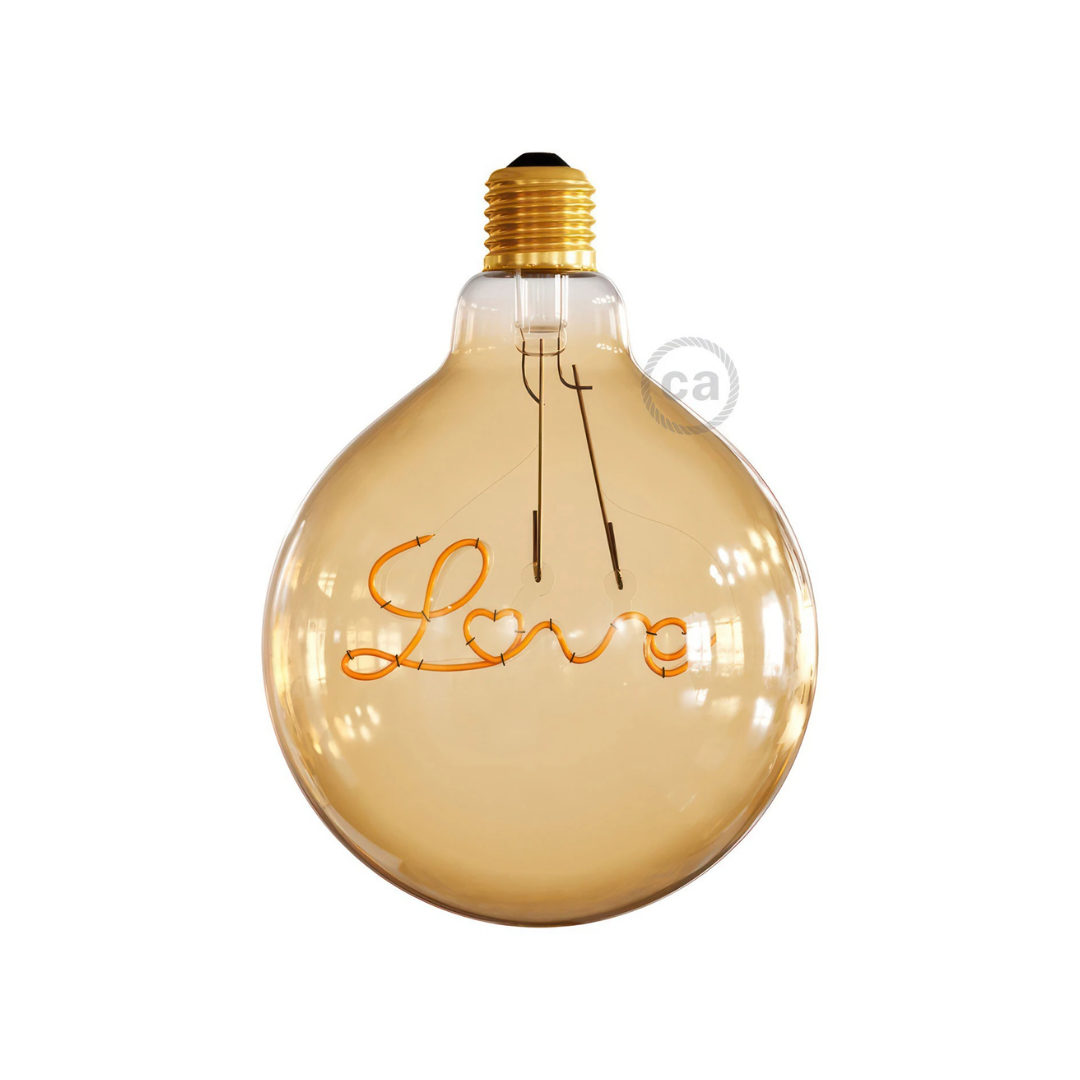 Lampadina LED Dorata per sospensione Globo G125 filamento Singolo “Love” 4,5W 250Lm E27 1800K Dimmerabile