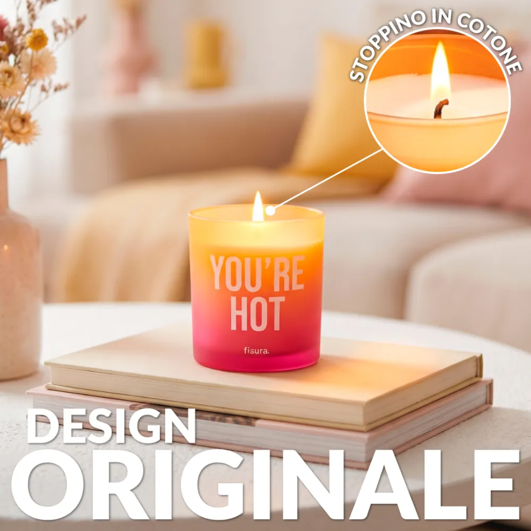 Candela in vetro "Yuo're hot" . Fisura