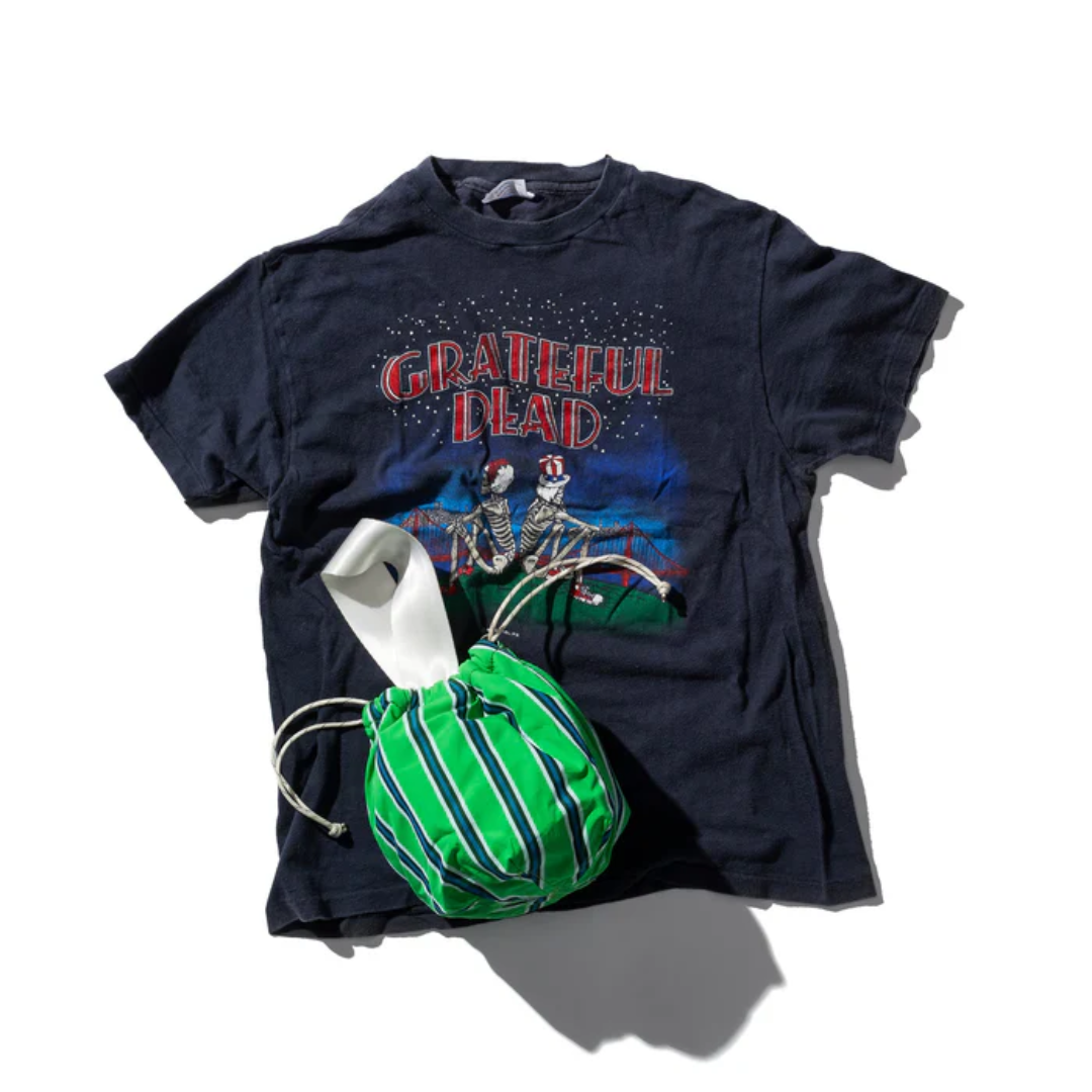 Sacchetto con coulisse in tessuto a righe per camicia verde - Puebco