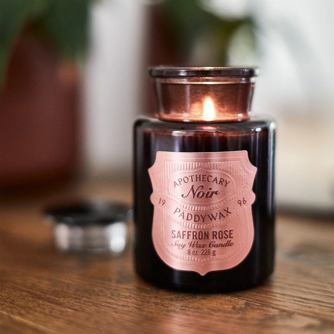 Candela in Barattolo di vetro Paddywax - Apothecary Noir - Zafferano Rosa