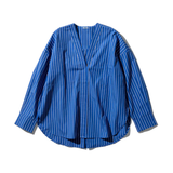 Camicia in cotone a righe Blu scollo V - Puebco