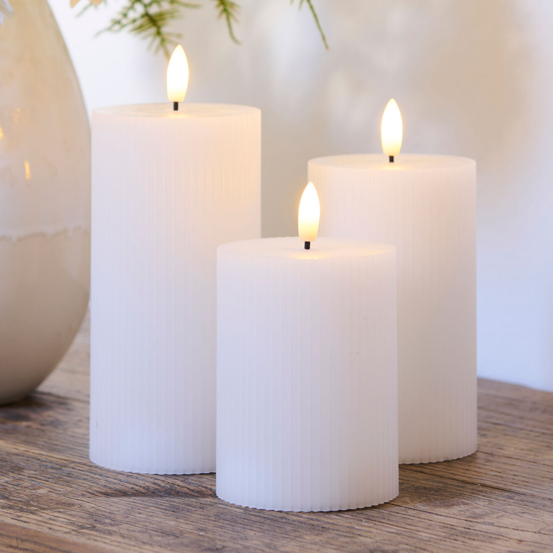 Candele Smilla Ricaricabili Ø7,5 x 10/12,5/15cm Bianco 3 pcs. - Sirius