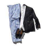 Pantalone in cotone a righe Bianco / Blu - Puebco