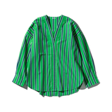 Camicia in cotone a righe Verde scollo V - Puebco