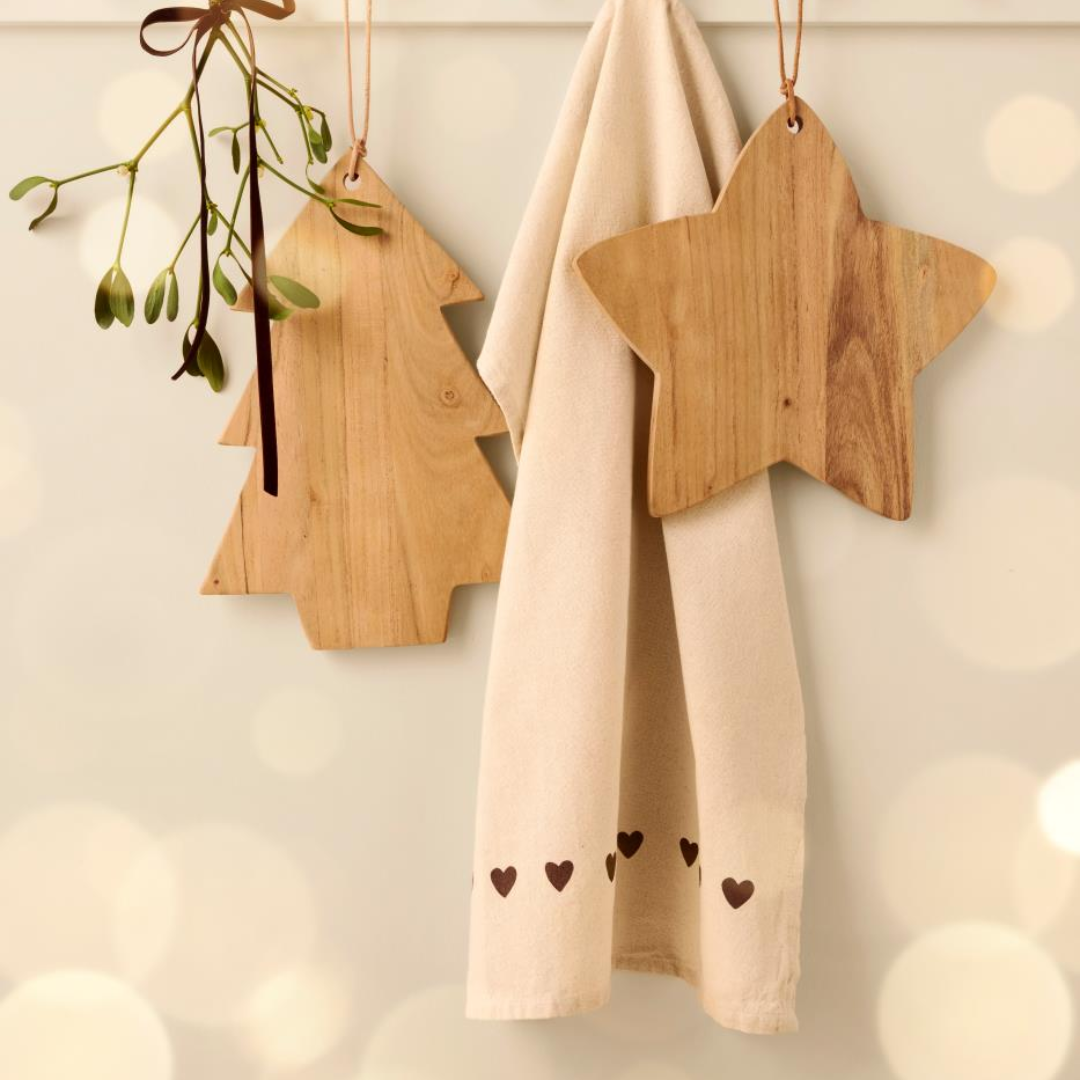 Asciugapiatti Johanne naturale con cuori marroni . IB Laursen