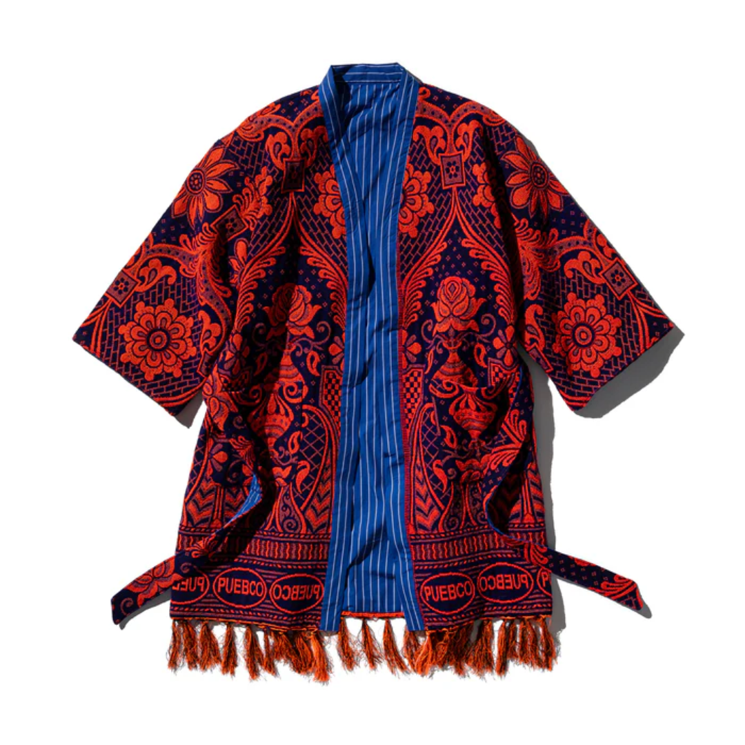 Abito Kimono Reversibile Blu in tessuto per tappeti - Puebco