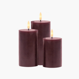 Candele Sille Ricaricabili Ø7,5 x 10/12,5/15cm Bordeaux 3 pcs. - Sirius