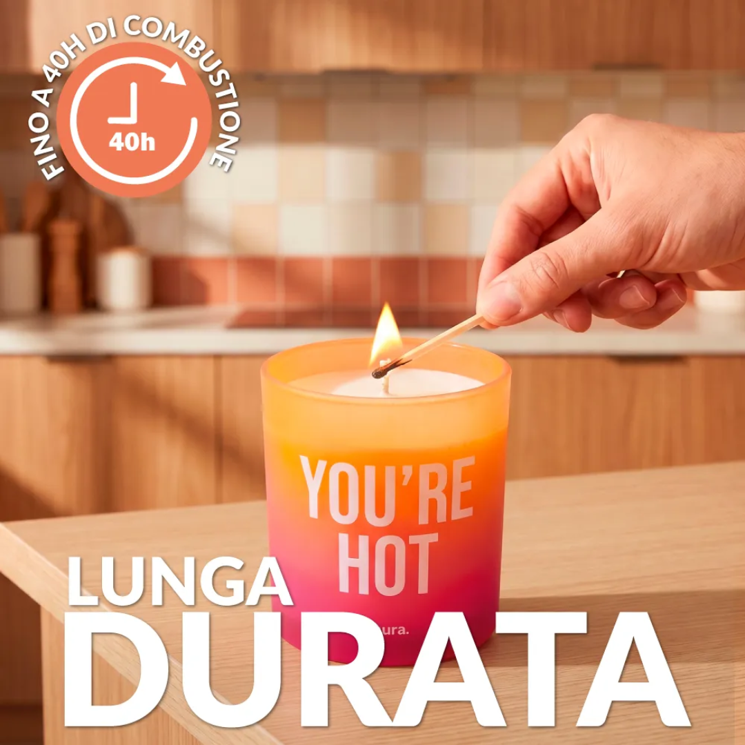 Candela in vetro "Yuo're hot" . Fisura