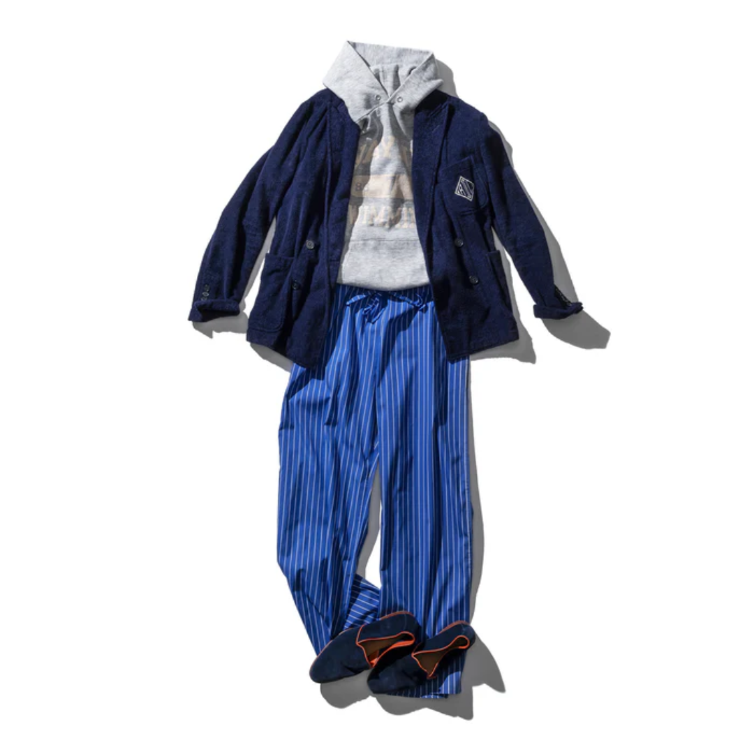 Pantalone in cotone a righe Blu - Puebco