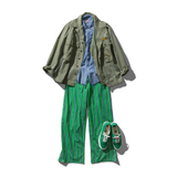 Pantalone in cotone a righe Verde - Puebco