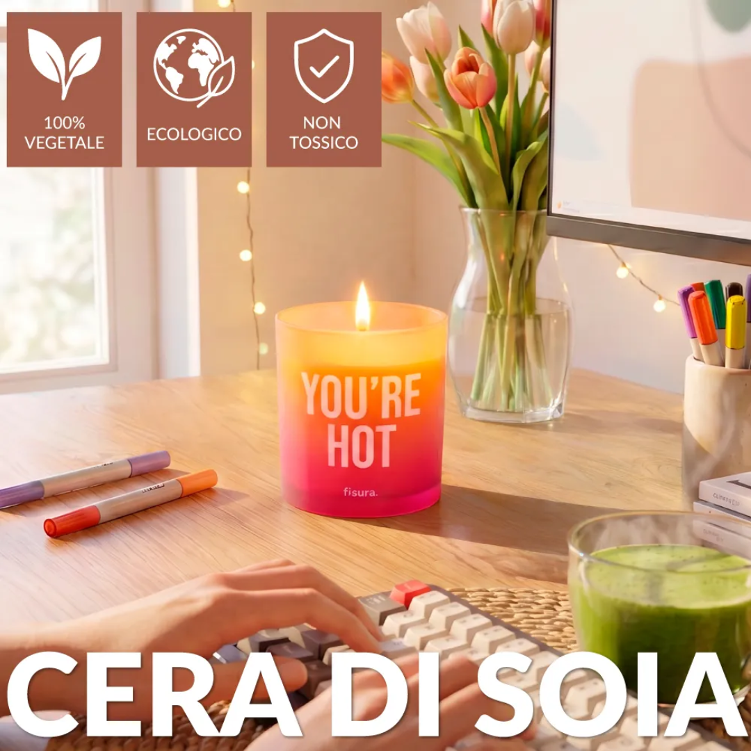 Candela in vetro "Yuo're hot" . Fisura