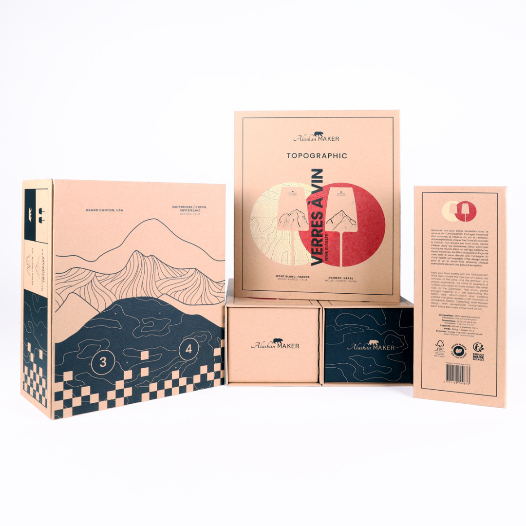 Set 2 x Bicchieri Vino TOPOGRAPHIC . Alaskan Maker