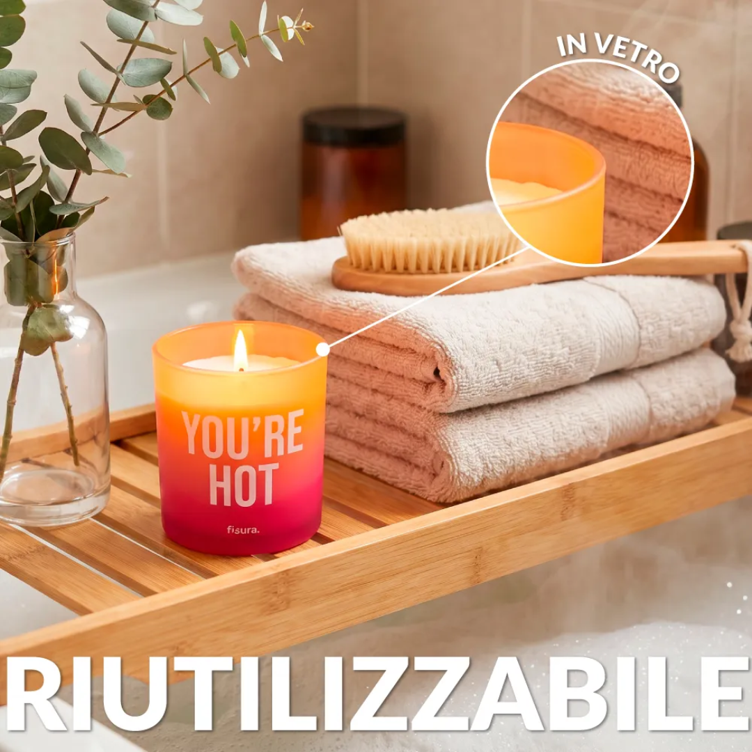 Candela in vetro "Yuo're hot" . Fisura