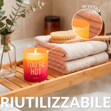 Candela in vetro "Yuo're hot" . Fisura