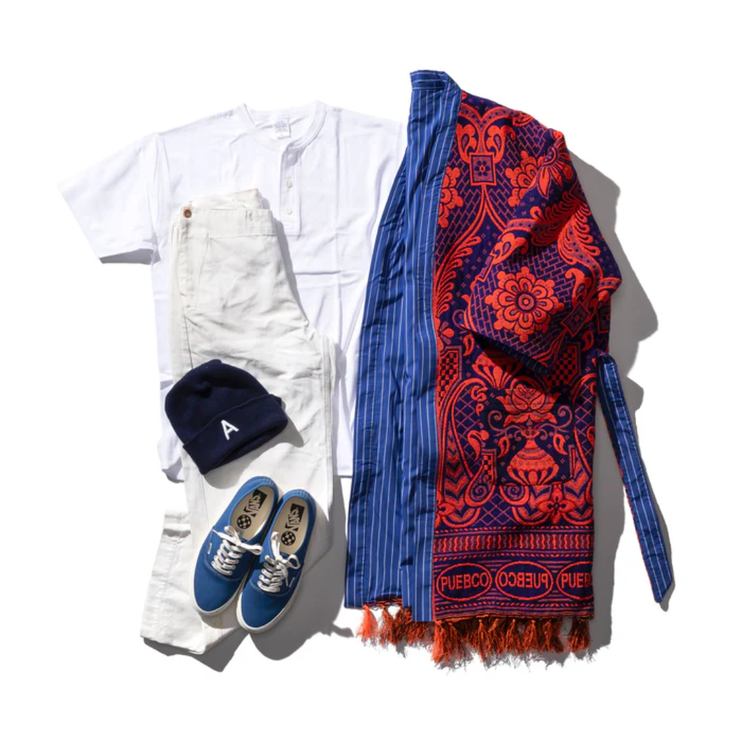 Abito Kimono Reversibile Blu in tessuto per tappeti - Puebco