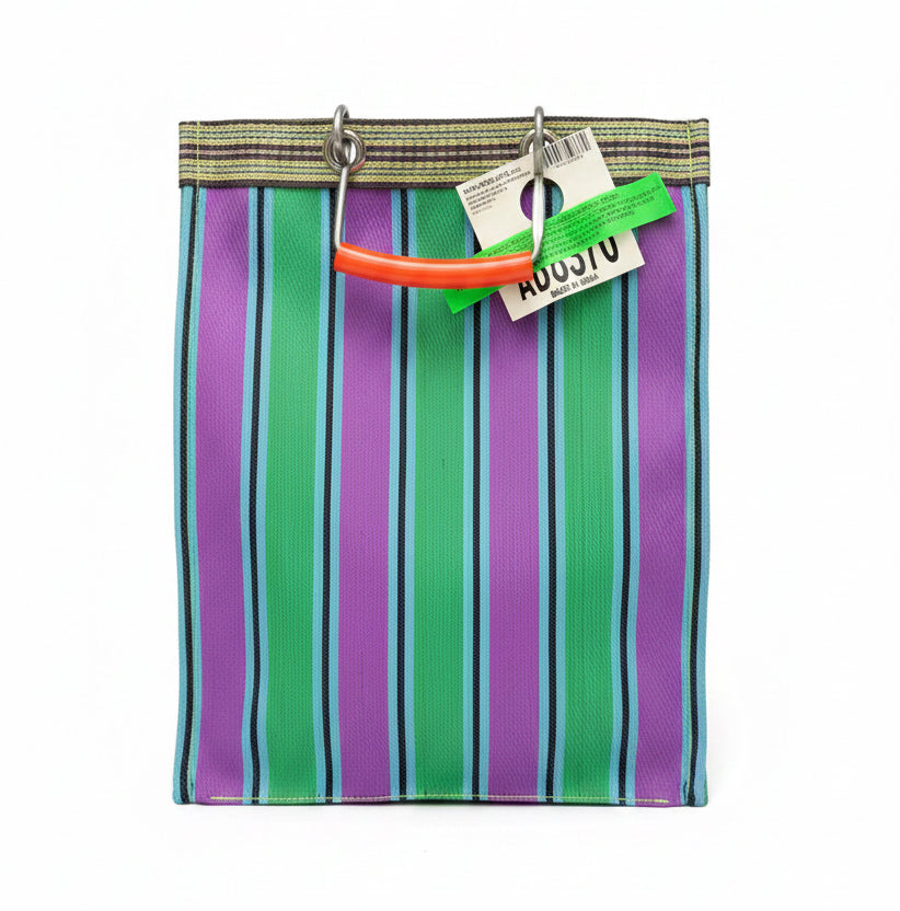 Borsa a strisce plastica riciclata rettangolare 30x15x40 cm - Puebco