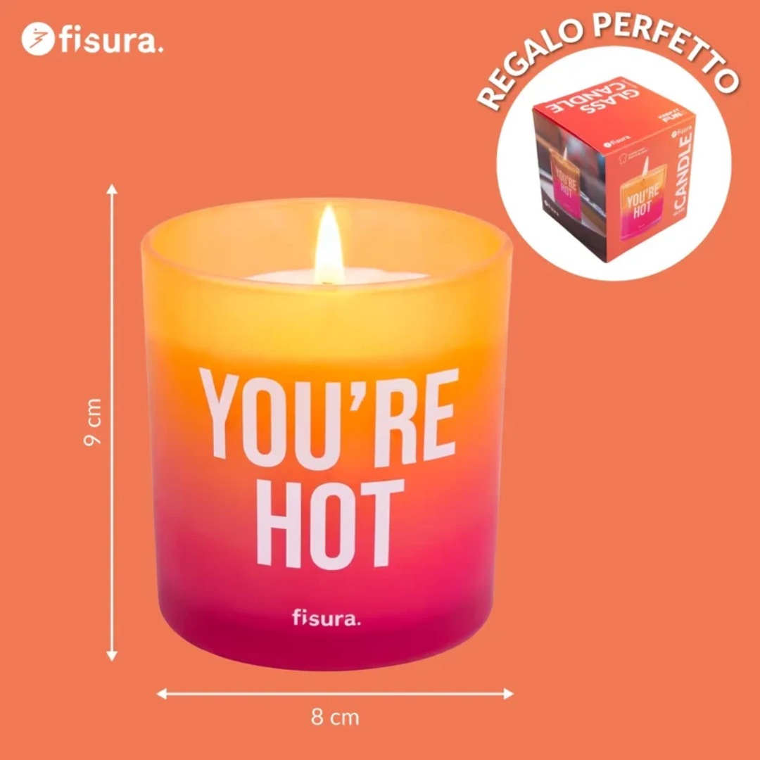 Candela in vetro "Yuo're hot" . Fisura