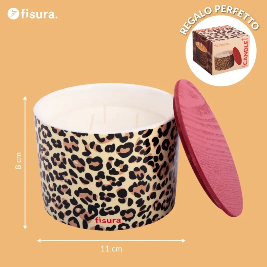 Candela in ceramica con coperchio "Leopardo" . Fisura