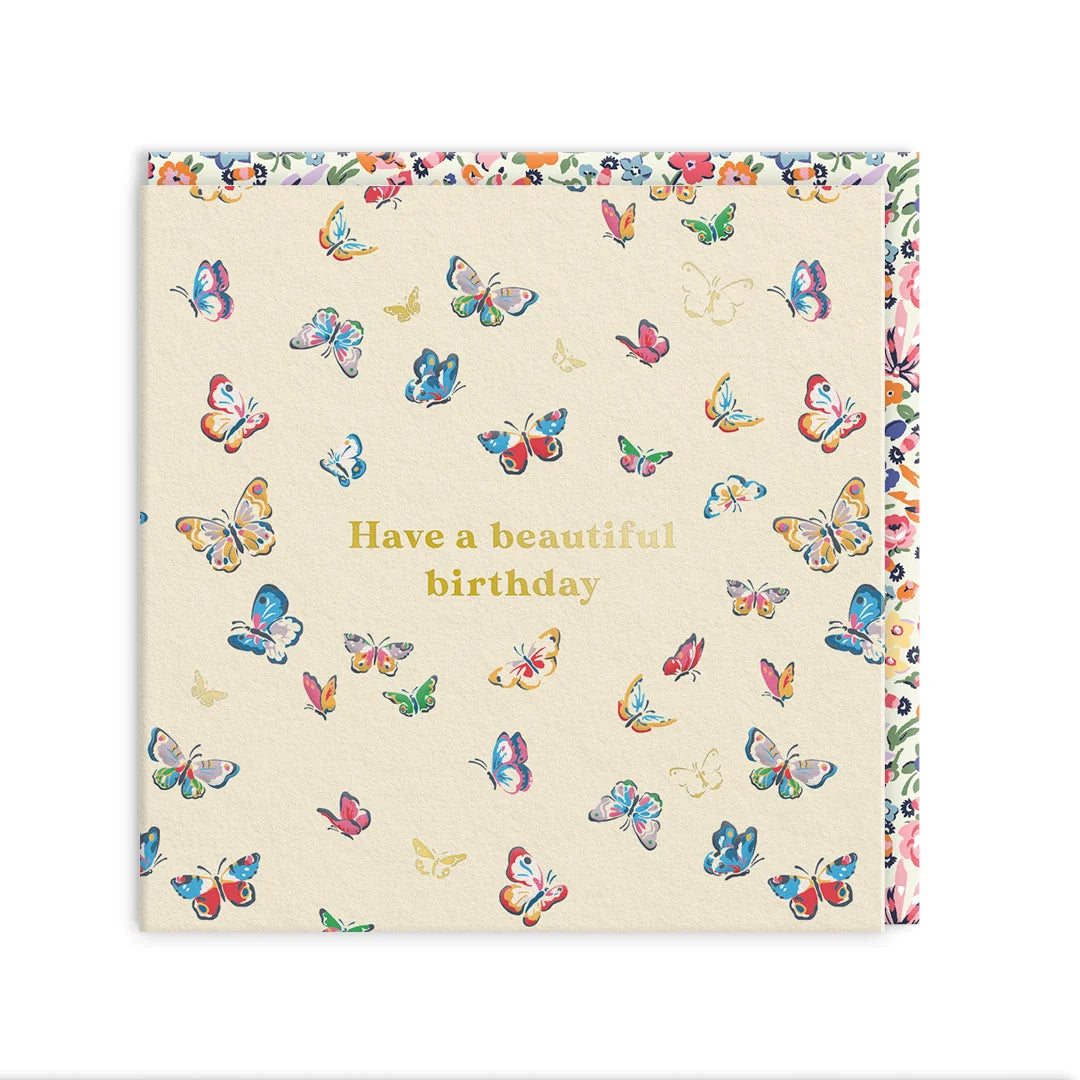 Biglietto quadrato "Have a Beautiful Birthday"  con Farfalle- Ohh Deer