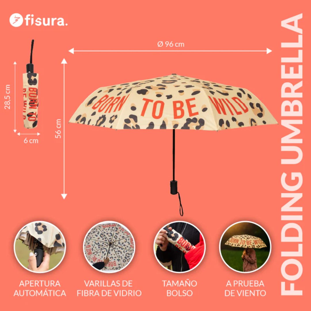 Ombrello richiudibile Fisura  "Born to be wild" leopardo
