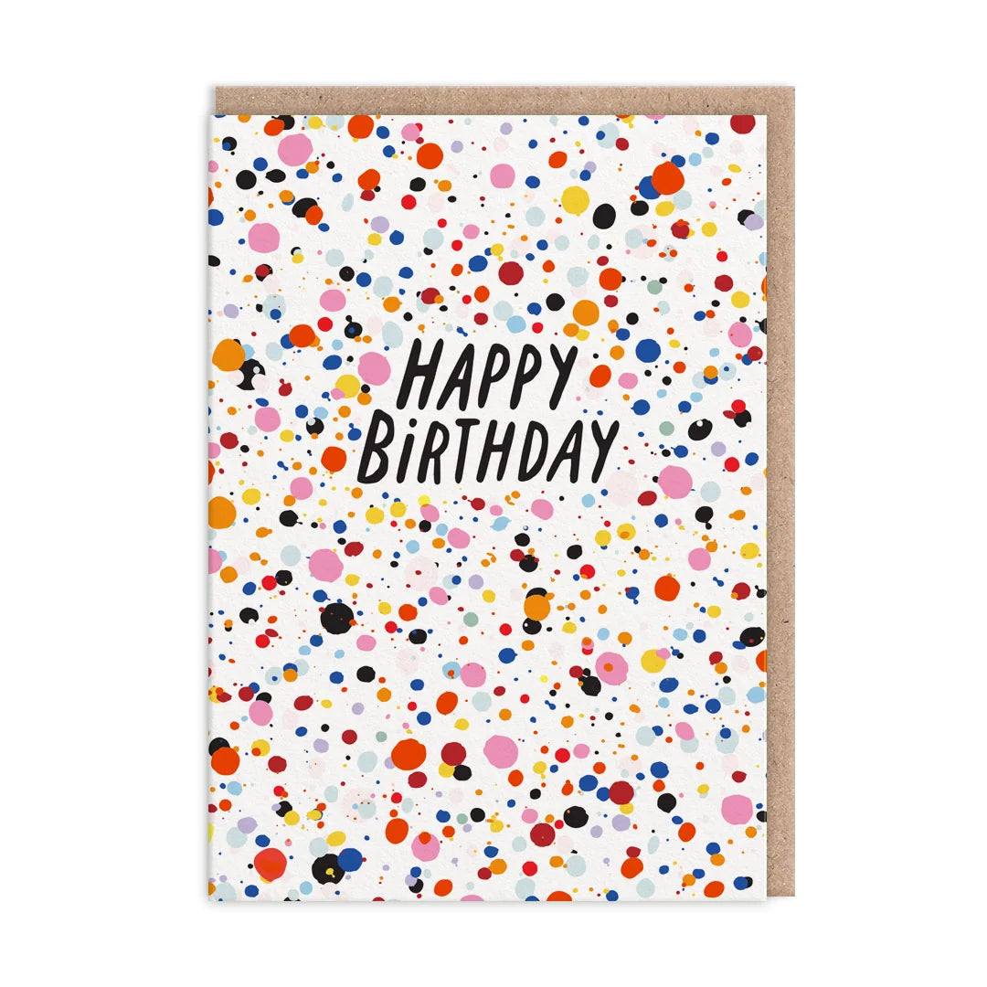 Biglietto A6 "Happy Birthday" con schizzi di pittura - Ohh Deer